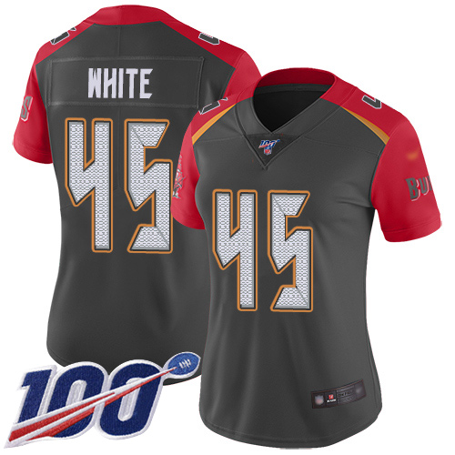 Buccaneers #45 Devin White Gray Women's Stitched Limited Inverted Legend 100th Season Jersey