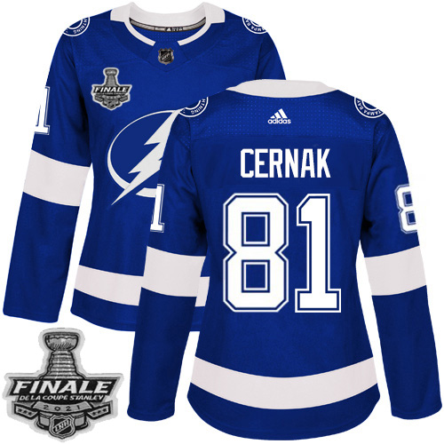 Adidas Tampa Bay Lightning #81 Erik Cernak Blue Home Authentic Women's 2021 Stanley Cup Final Patch Jersey Womens