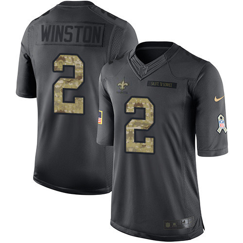 New Orleans Saints #2 Jameis Winston Black Youth Stitched Limited 2016 Salute to Service Jersey Youth