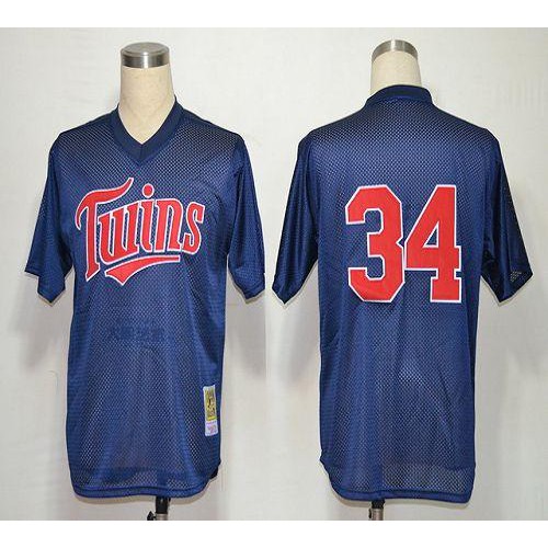 Mitchell And Ness 1991 Minnesota Twins #34 Kirby Puckett Navy Blue Stitched Jersey Men's