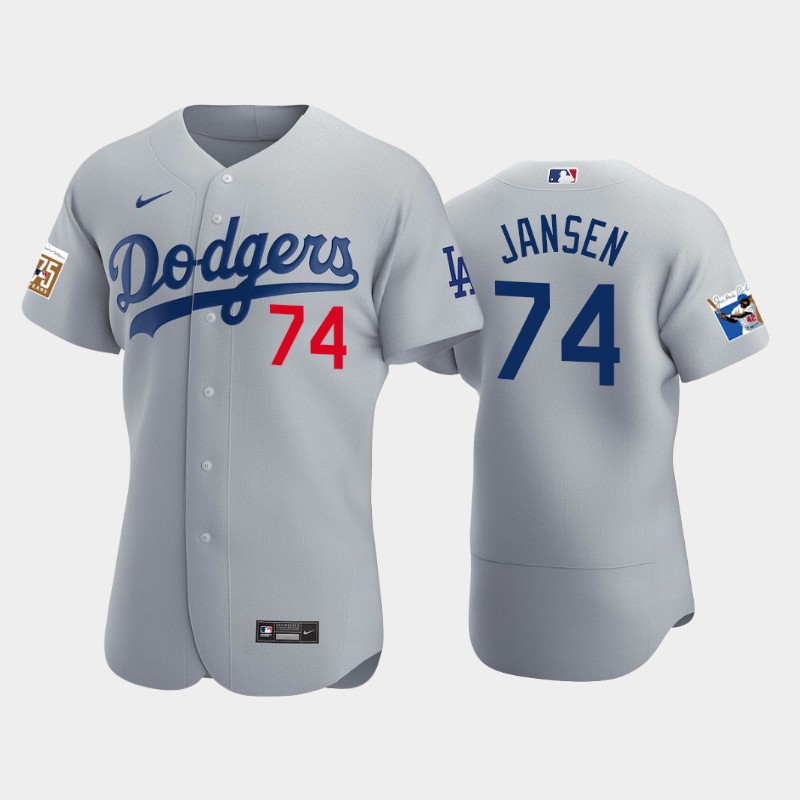 Los Angeles Dodgers #74 Kenley Jansen Men's Jackie Robinson 75th Anniversary Authentic Jersey - Gray
