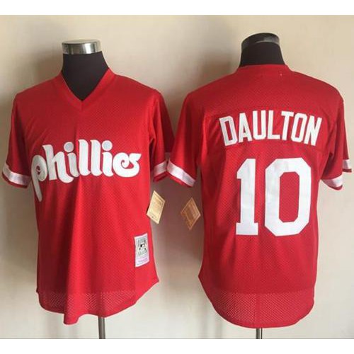 Mitchell and Ness 1991 Philadelphia Phillies #10 Darren Daulton Red Stitched Jersey Men's
