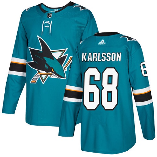 Adidas San Jose Sharks #68 Melker Karlsson Teal Home Authentic Stitched Youth Jersey Youth