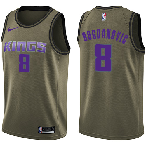 Sacramento Kings #8 Bogdan Bogdanovic Green Swingman Salute to Service Jersey Mens