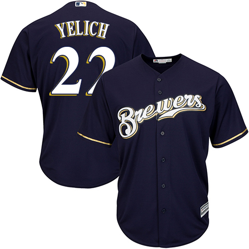 Milwaukee Brewers #22 Christian Yelich Navy Blue New Cool Base Stitched Jersey Men's
