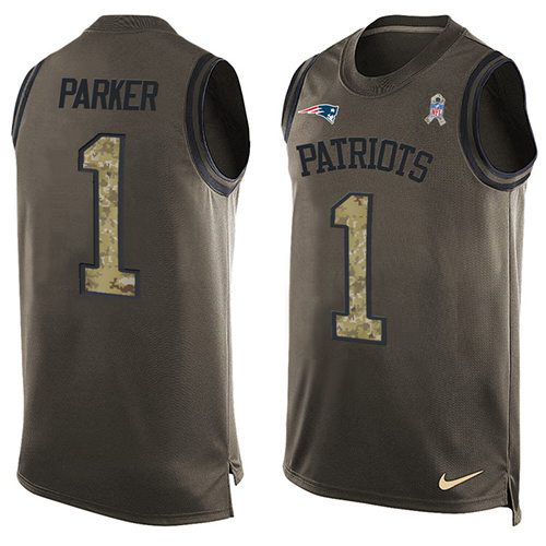 Patriots #1 DeVante Parker Green Men's Stitched Limited Salute To Service Tank Top Jersey