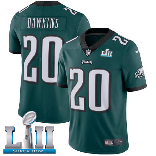 Eagles #20 Brian Dawkins Midnight Green Team Color Super Bowl LII Men's Stitched Vapor Untouchable Limited Jersey