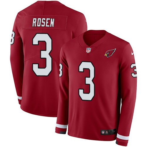 Arizona Cardinals #3 Josh Rosen Red Team Color Men's Stitched Limited Therma Long Sleeve Jersey Men's