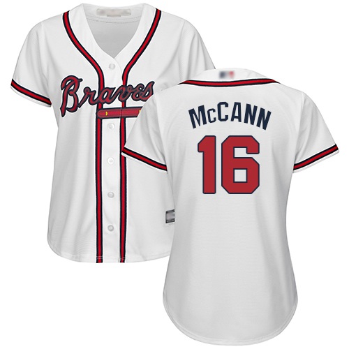Atlanta Braves #16 Brian McCann White Home Women's Stitched Jersey Womens