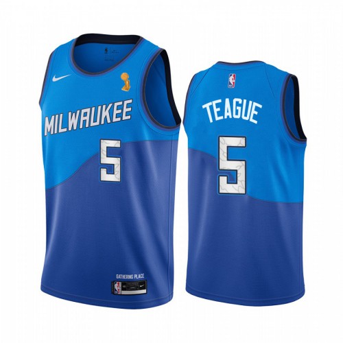 Milwaukee Bucks #5 Jeff Teague Youth 2021 Finals Champions City Edition Jersey Blue Youth