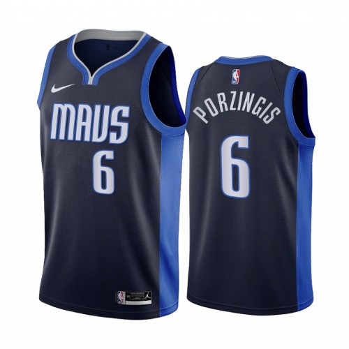Dallas Dallas Mavericks #6 Kristaps Porzingis Navy Swingman 2020-21 Earned Edition Jersey Mens