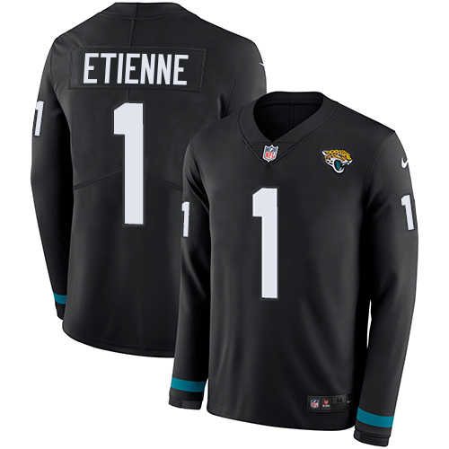 Jaguars #1 Travis Etienne Black Team Color Men's Stitched Limited Therma Long Sleeve Jersey