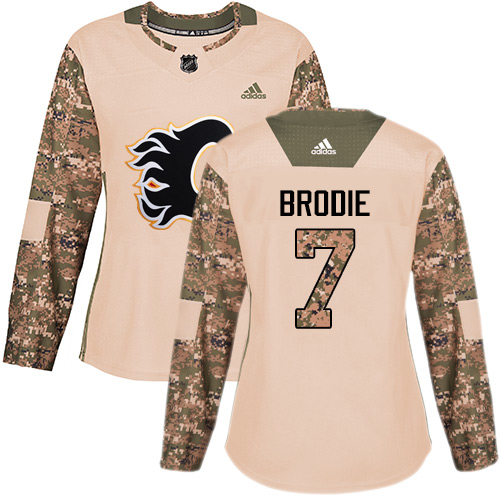Adidas Calgary Flames #7 TJ Brodie Camo Authentic 2017 Veterans Day Women's Stitched Jersey Womens
