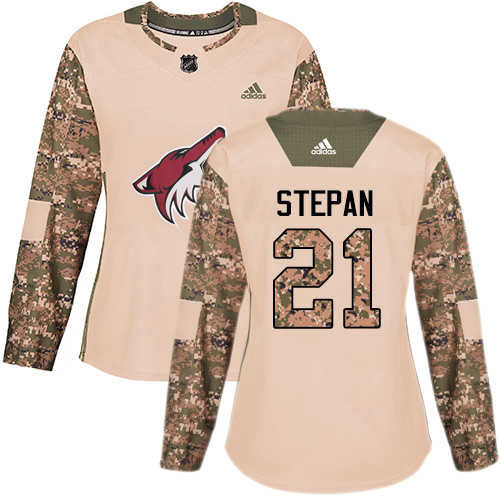 Adidas Arizona Coyotes #21 Derek Stepan Camo Authentic 2017 Veterans Day Women's Stitched Jersey Womens