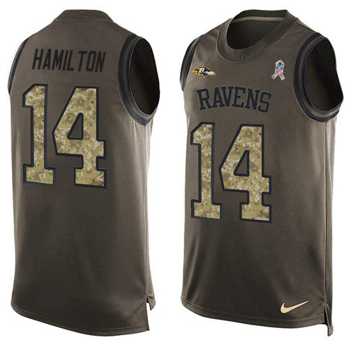 Ravens #14 Kyle Hamilton Green Men's Stitched Limited Salute To Service Tank Top Jersey