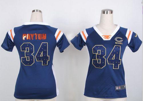 Bears #34 Walter Payton Navy Blue Team Color Women's Stitched Elite Draft Him Shimmer Jersey