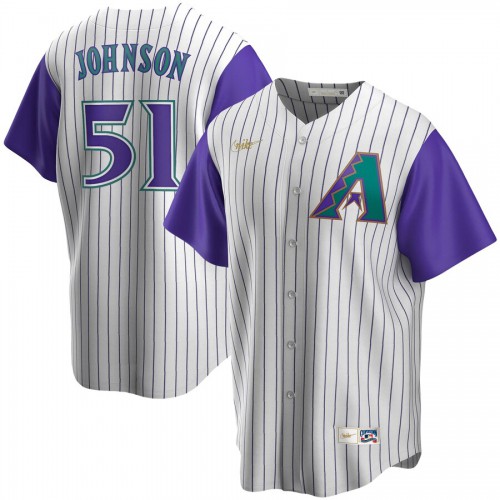 Arizona Arizona Diamondbacks #51 Randy Johnson Alternate Cooperstown Collection Player Jersey Cream Purple Men's