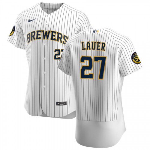 Milwaukee Milwaukee Brewers #27 Eric Lauer Men's White Home 2020 Authentic Player Jersey Men's