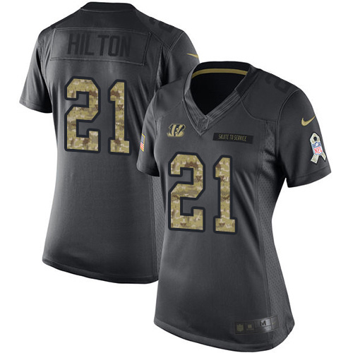 Cincinnati Bengals #21 Mike Hilton Black Women's Stitched Limited 2016 Salute to Service Jersey Womens
