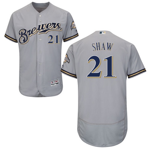 Milwaukee Brewers #21 Travis Shaw Grey Flexbase Authentic Collection Stitched Jersey Men's