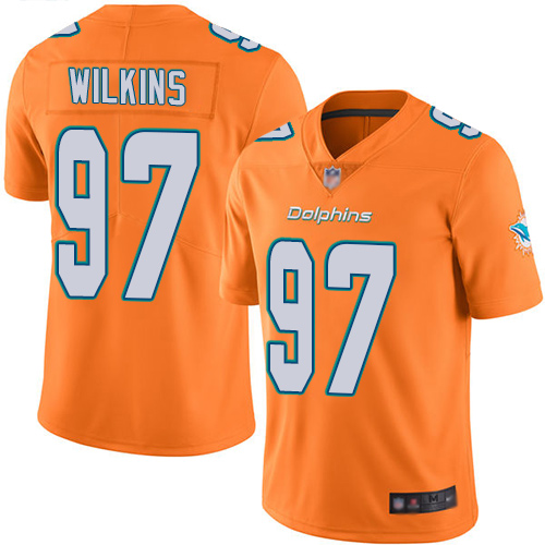 Miami Dolphins #97 Christian Wilkins Orange Men's Stitched Limited Rush Jersey Men's