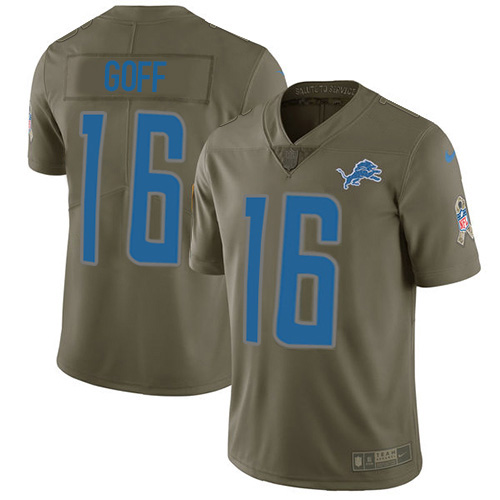 Detroit Lions #16 Jared Goff Olive Men's Stitched Limited 2017 Salute To Service Jersey