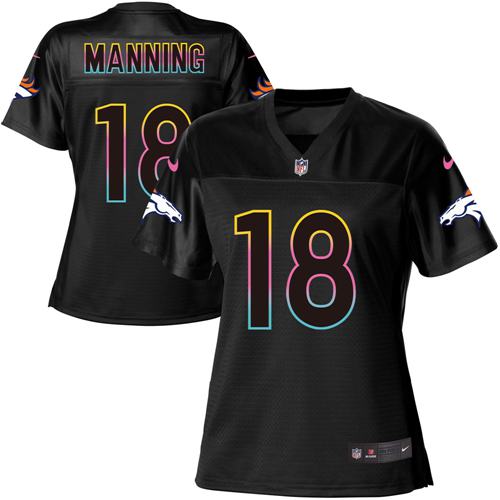Broncos #18 Peyton Manning Black Women's Fashion Game Jersey