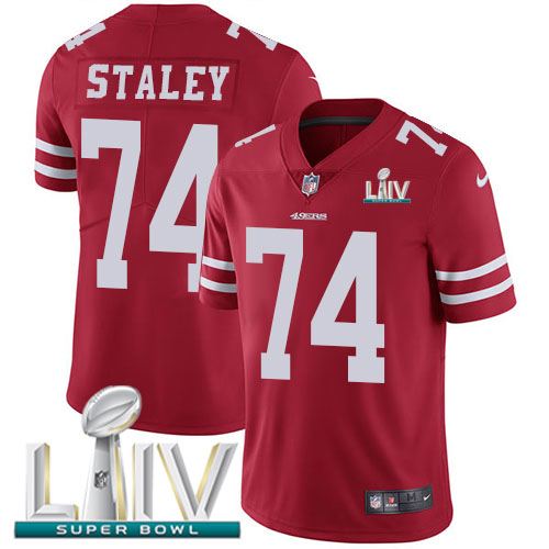 San Francisco 49ers #74 Joe Staley Red Super Bowl LIV 2020 Team Color Men's Stitched Vapor Untouchable Limited Jersey Men's