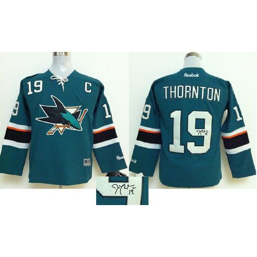 San Jose Sharks #19 Joe Thornton Teal Autographed Stitched Jersey Men's