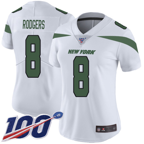 Jets #8 Aaron Rodgers White Women's Stitched 100th Season Vapor Limited Jersey