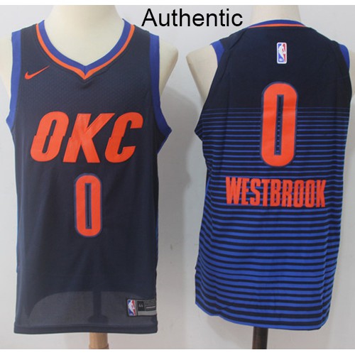 Oklahoma City Thunder #0 Russell Westbrook Navy Blue Authentic Statement Edition Jersey Mens