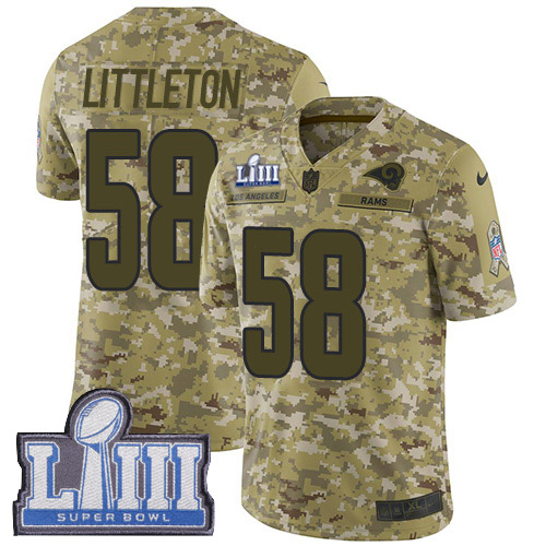 Los Angeles Rams #58 Cory Littleton Camo Super Bowl LIII Bound Men's Stitched Limited 2018 Salute To Service Jersey Men's