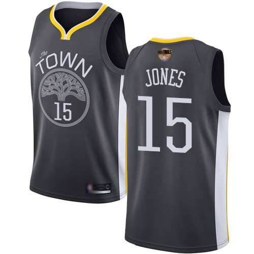 Golden State Warriors #15 Damian Jones Black 2019 Finals Bound Swingman Statement Edition Jersey Mens