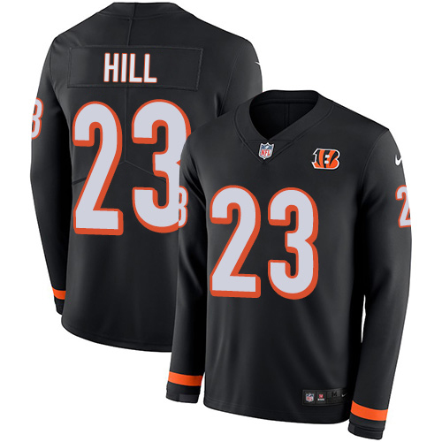 Bengals #23 Daxton Hill Black Team Color Men's Stitched Limited Therma Long Sleeve Jersey