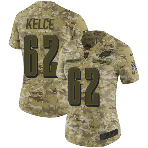 Eagles #62 Jason Kelce Camo Women's Stitched Limited 2018 Salute To Service Jersey