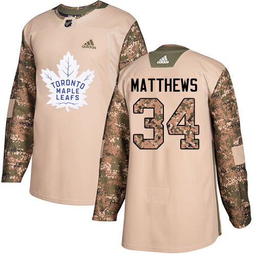 Adidas Maple Toronto Maple Leafs #34 Auston Matthews Camo Authentic 2017 Veterans Day Stitched Youth Jersey Youth