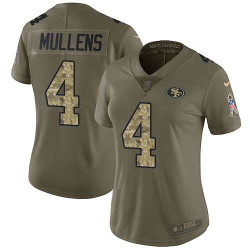 San Francisco 49ers #4 Nick Mullens Olive/Camo Women's Stitched Limited 2017 Salute to Service Jersey Womens