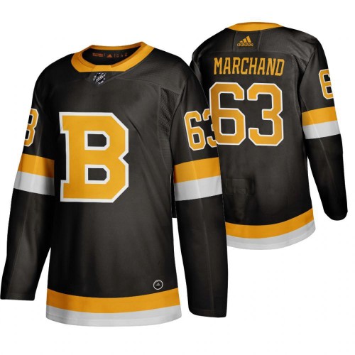 Adidas Boston Boston Bruins #63 Brad Marchand Black 2019-20 Authentic Third Stitched Jersey Men's