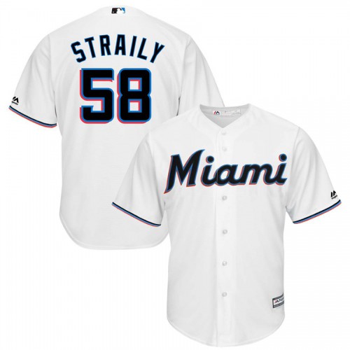 Miami Miami Marlins #58 Dan Straily Majestic Home 2019 Cool Base Player Jersey White Men's