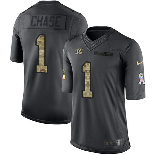 Bengals #1 Ja'Marr Chase Black Men's Stitched Limited 2016 Salute To Service Jersey