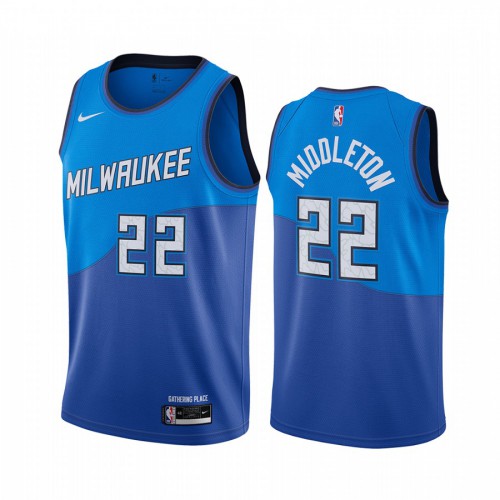 Milwaukee Bucks #22 Khris Middleton Blue Swingman 2020-21 City Edition Jersey Mens