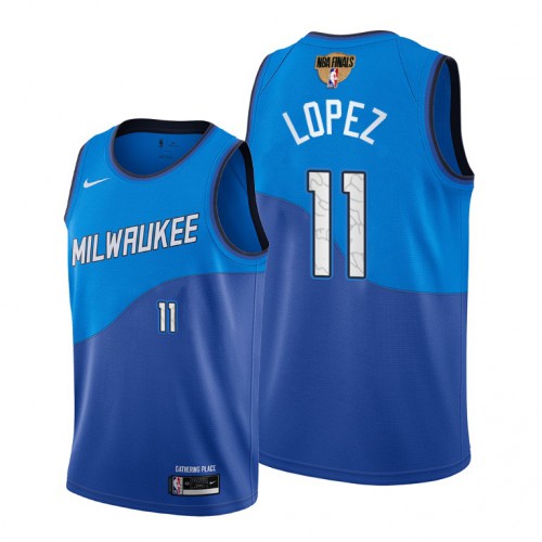 Milwaukee Bucks #11 Brook Lopez Mens 2021 Finals Bound City Edition Jersey Blue Mens