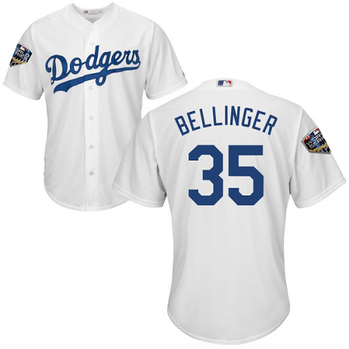 Los Angeles Dodgers #35 Cody Bellinger White Cool Base 2018 World Series Stitched Youth Jersey Youth