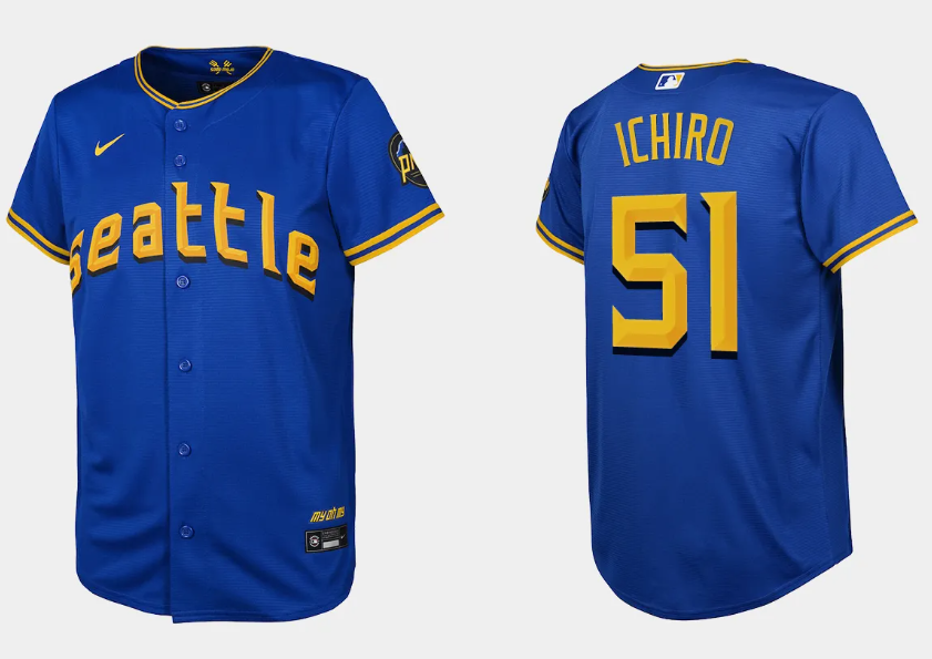Youth Seattle Mariners Ichiro Suzuki Royal 2023 City Connect Replica Jersey