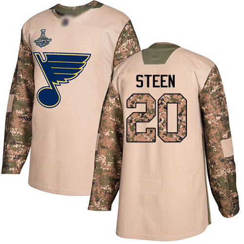 Adidas St. Louis Blues #20 Alexander Steen Camo Authentic 2017 Veterans Day Stanley Cup Champions Stitched Youth Jersey Youth