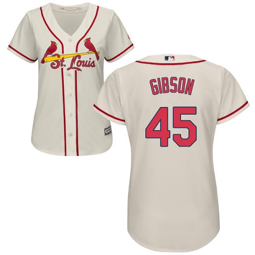 St.Louis Cardinals #45 Bob Gibson Cream Alternate Women's Stitched Jersey Womens