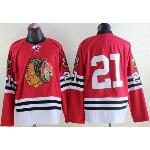 Mitchell And Ness 1960-61 Chicago Blackhawks #21 Stan Mikita Red Throwback Stitched Jersey Men's