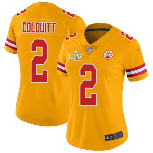 Kansas City Chiefs #2 Dustin Colquitt Gold Women's Super Bowl LV Bound Stitched Limited Inverted Legend Jersey Womens