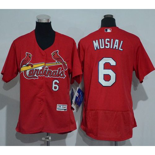 St.Louis Cardinals #6 Stan Musial Red Flexbase Authentic Women's Stitched Jersey Womens