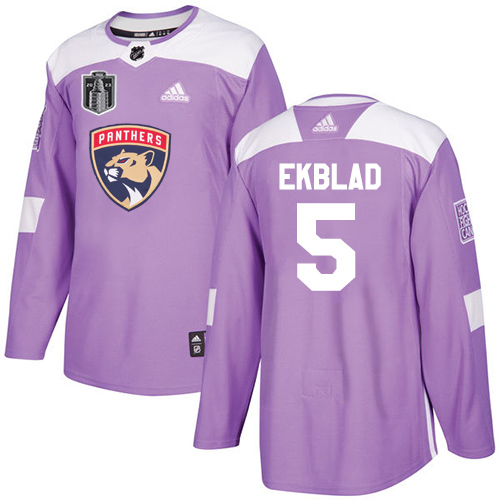Adidas Lightning #5 Aaron Ekblad Purple 2023 Stanley Cup Final Patch Authentic Fights Cancer Stitched Youth Jersey